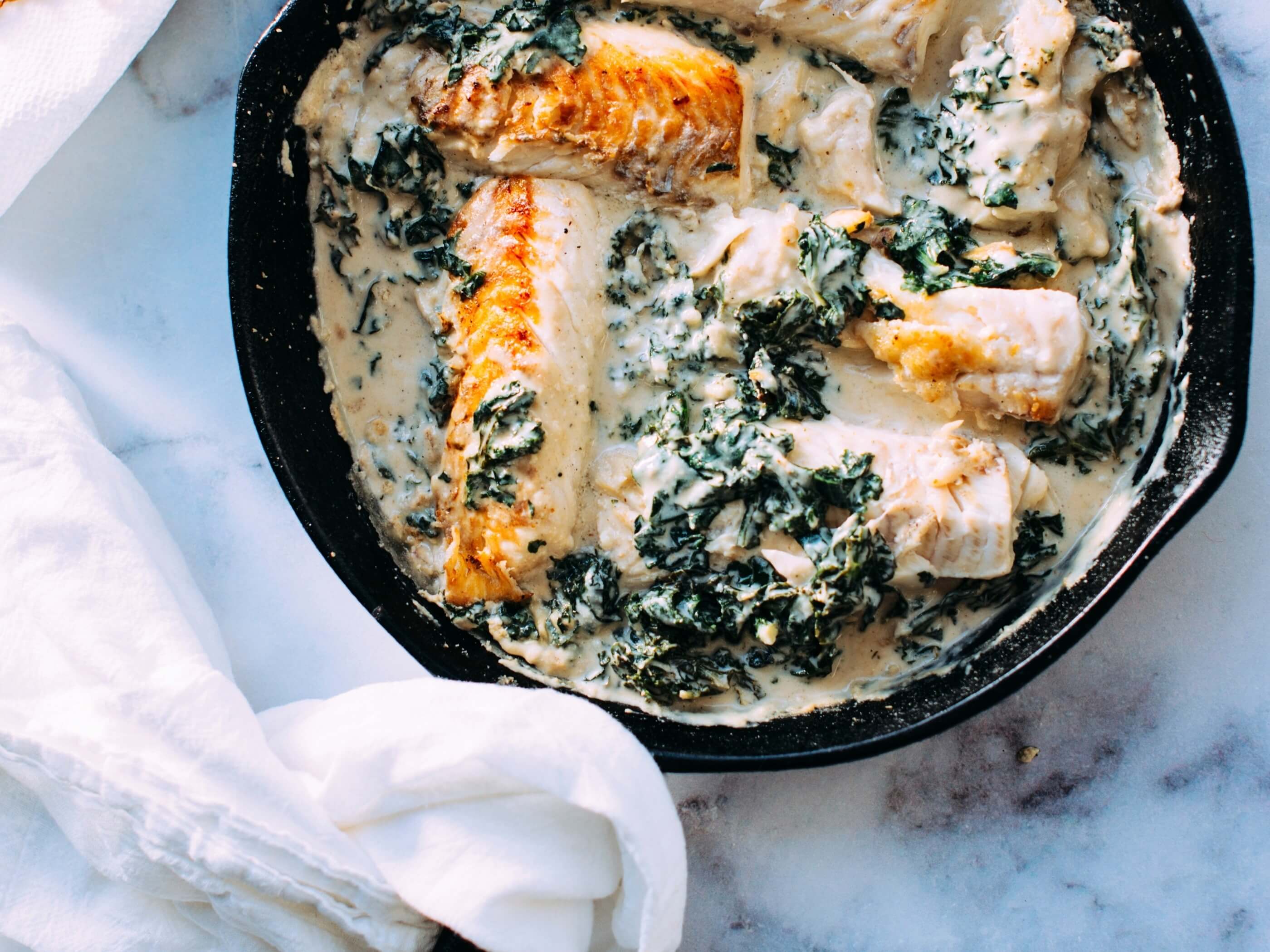 Сьомга със сметана и спанак